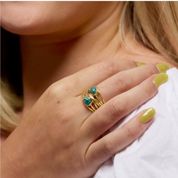 18k Precious Gemstone Turquoise Emerald Sapphire Wire Wrap Ring - Picture 9 of 16